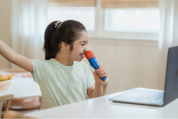 An autistic kid singing a song