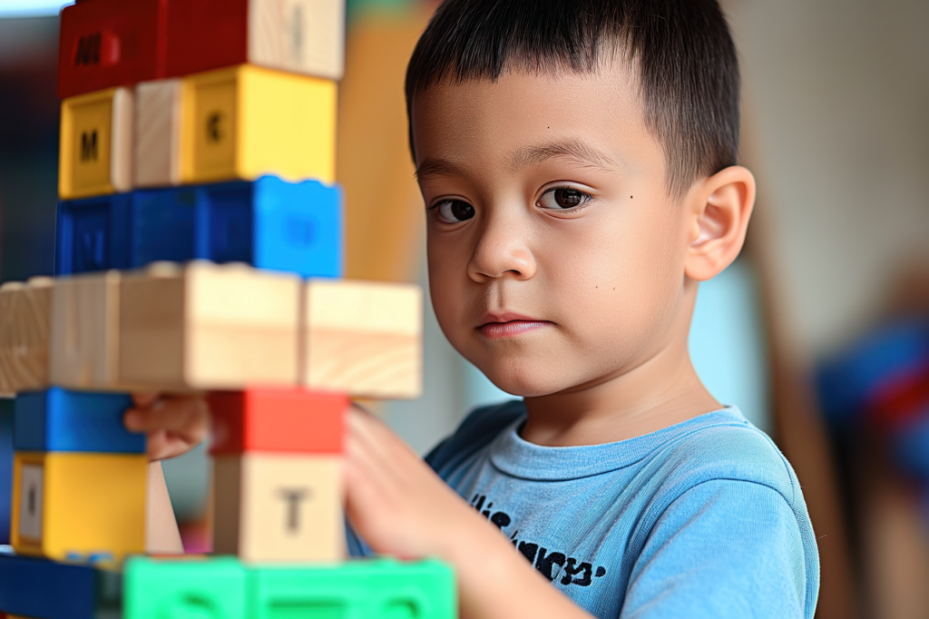 A kid playing with toys