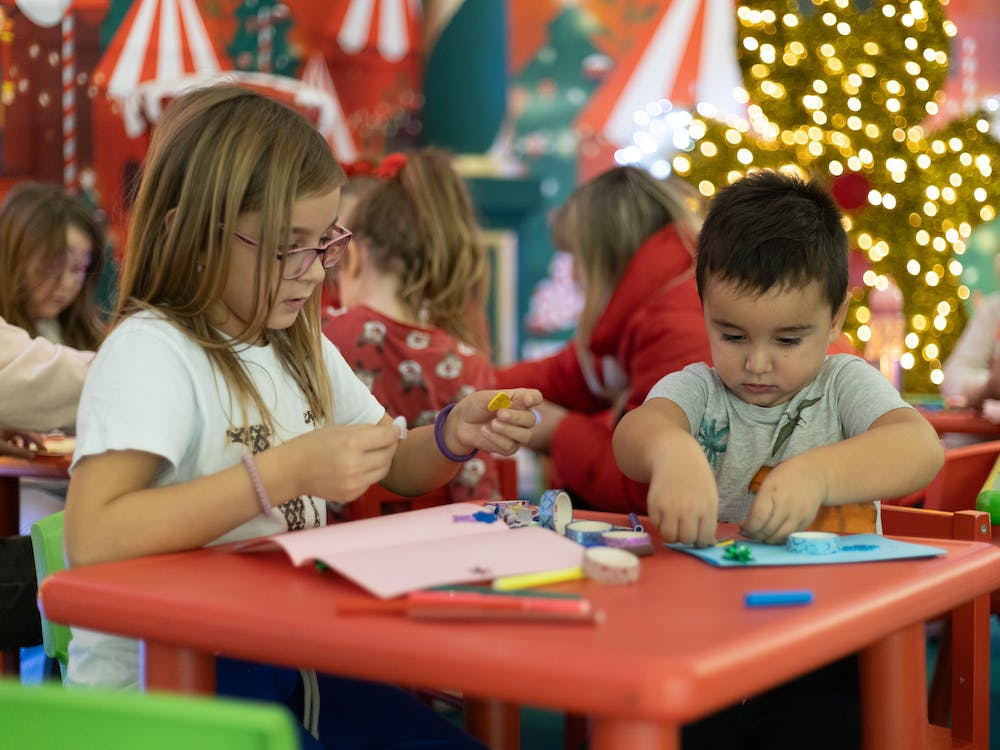 Children doing arts and crafts. 