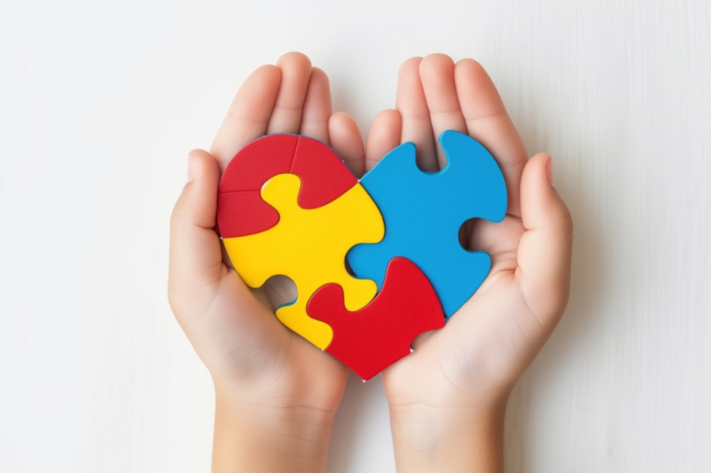 A colourful heart puzzle piece illustration